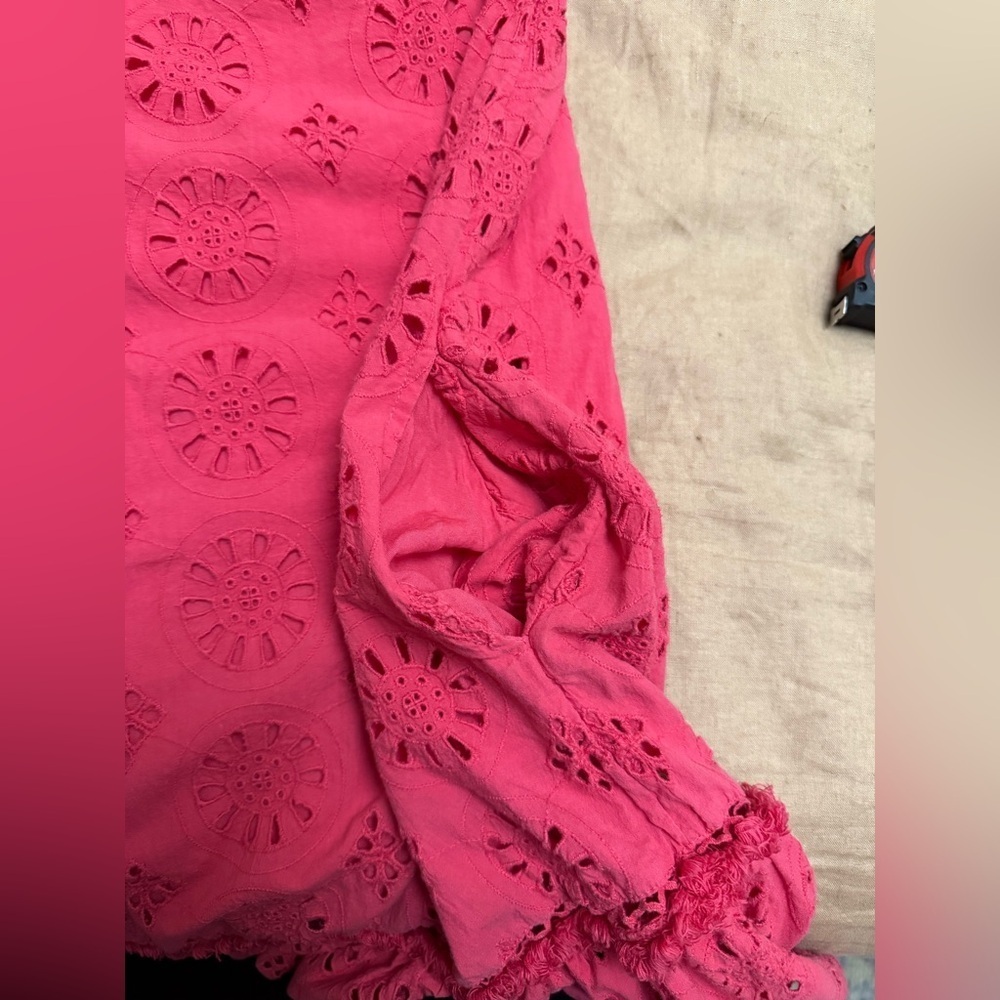 Anthropologie Eyelet Ruffle Dress with beaded sleeve and pockets - Picture 9 of 13